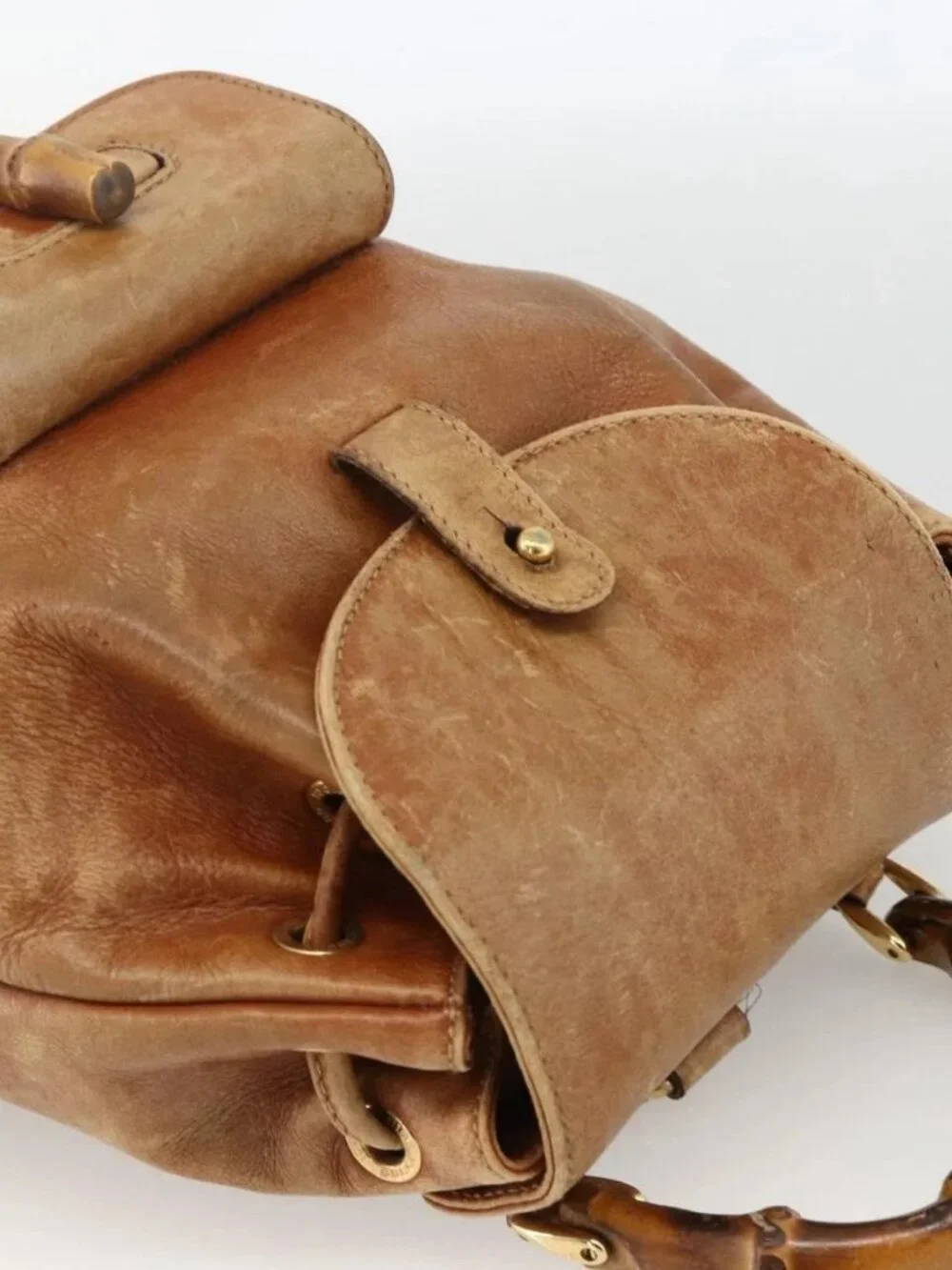 GUCCI Bamboo Backpack Leather Brown Gold 003 1956 0030 Auth 174185